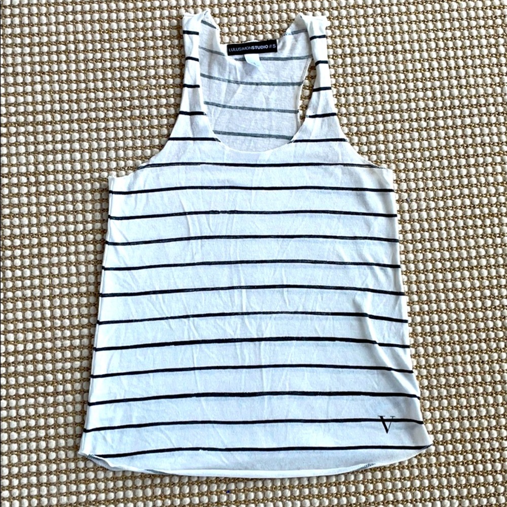 White and black stripe jersey knit super soft tank